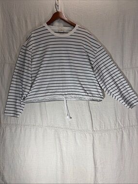 Madewell Perfect Tie Waist Black-Striped White Long Sleeve Tee Allday Jersey